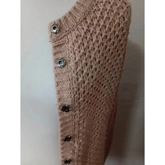 Cynthia Rowley Chunky Cardigan Wool Cashmere Blend Snaps Beige Pockets Small‎ - Picture 4 of 6